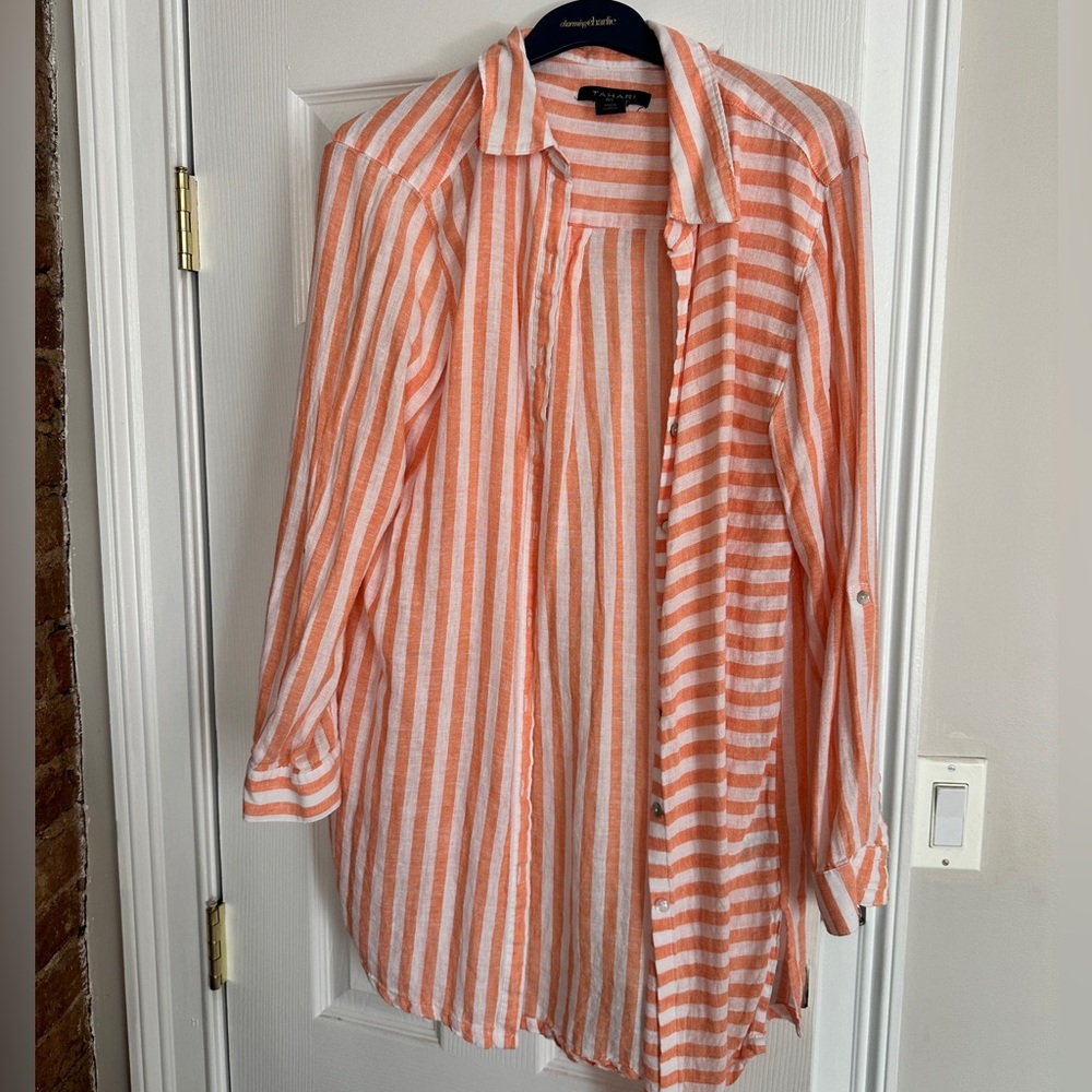 Tahari Vibrant Orange and White Striped Top
